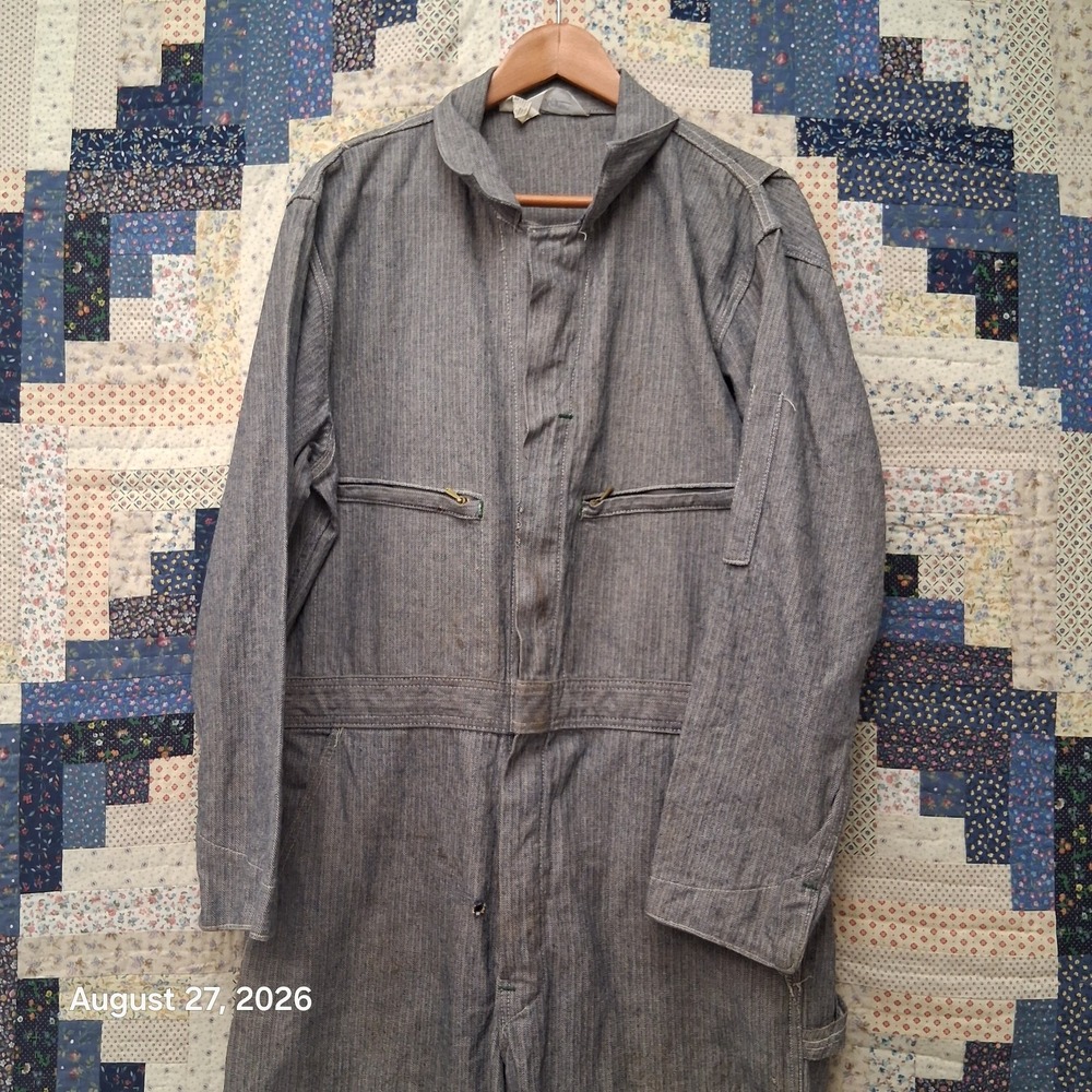 Vintage Key Imperial Mens 42 Short Gray Herringbone Work Coveralls USA Talon